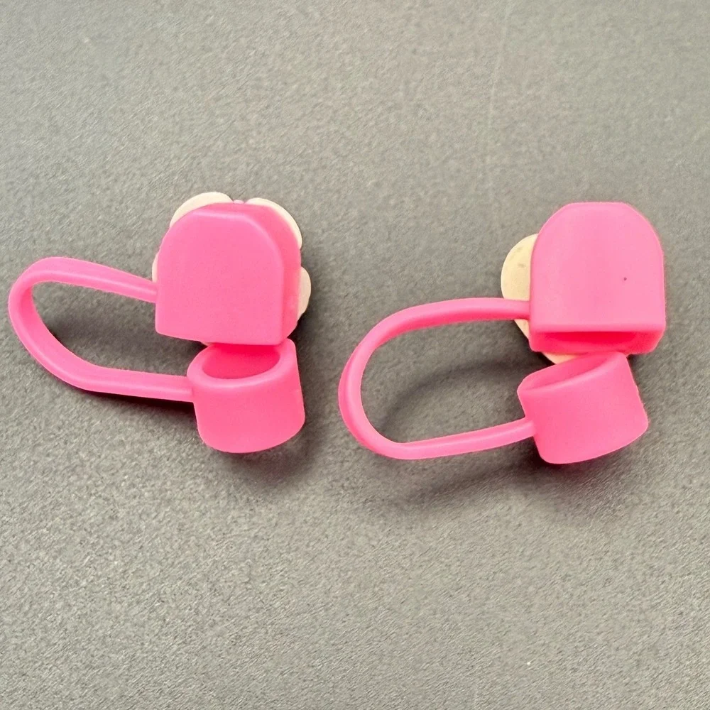 2‎ Cute Pink Flower Heart Straw Topper